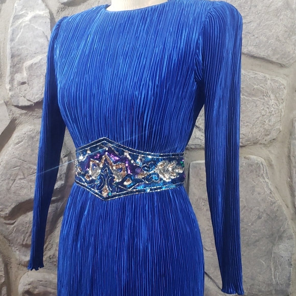 Vintage 80's Nuit Blue Pleat Evening Dress - Picture 2 of 5